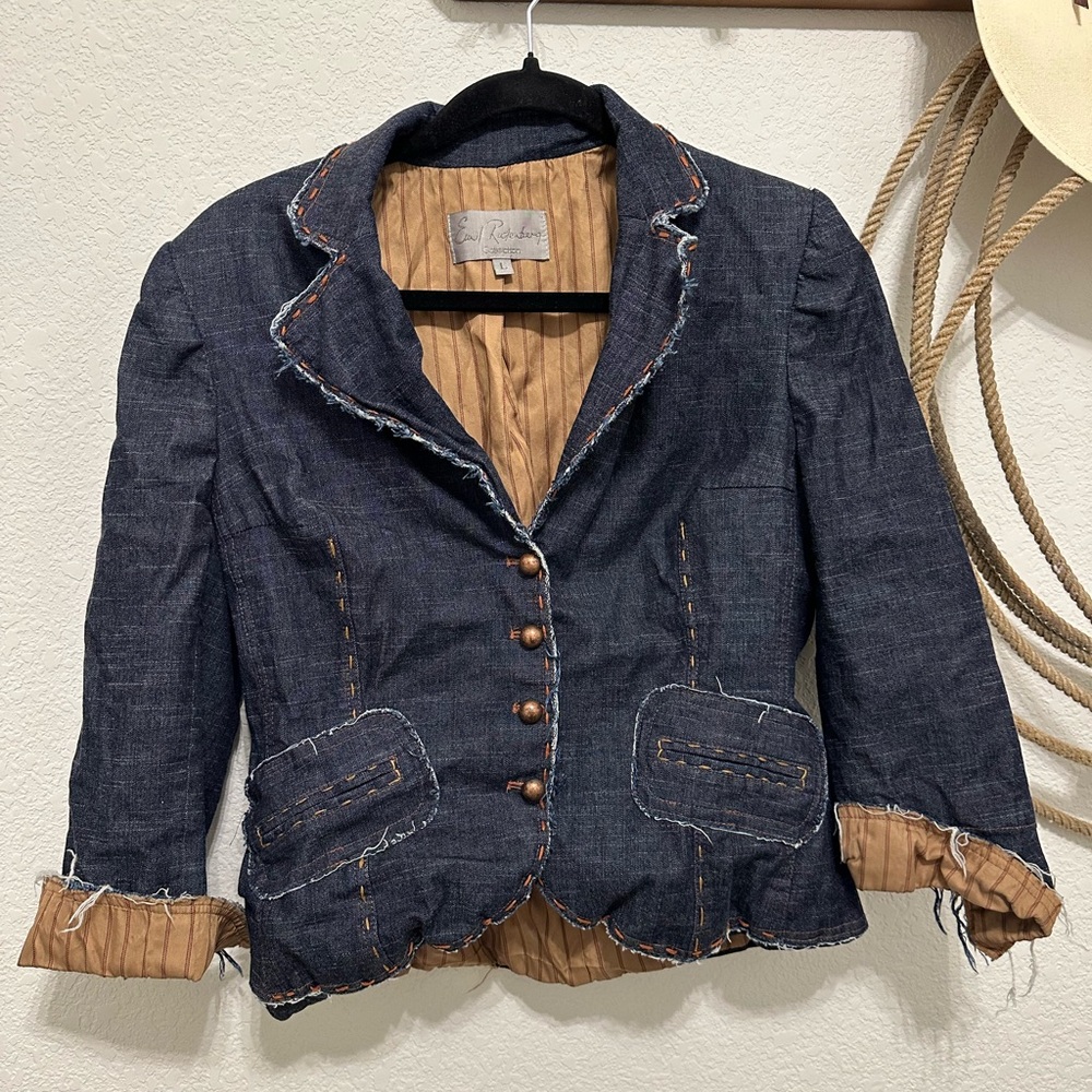đź§µ Emil Rutenberg RARE Deconstructed Denim Blazer đź§Ą - Picture 2 of 8